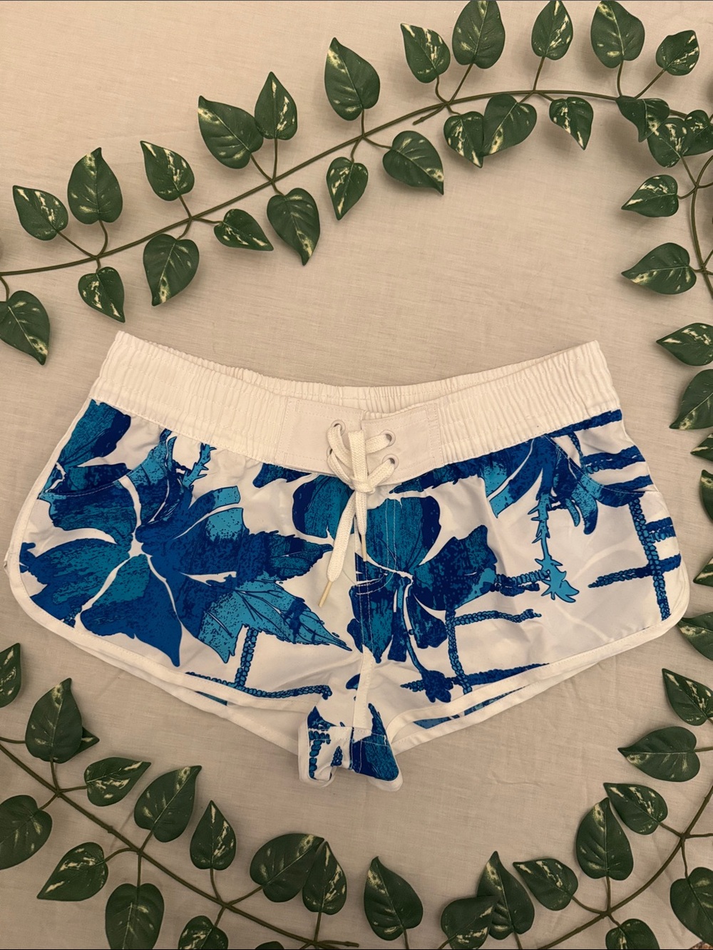 MARINA White and Blue Floral Swim Shorts